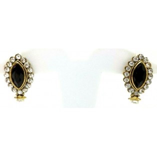 Gold Oxidized Women Earring Stud Jewelry PushBack Classy Gift - Rhinestone Bead 22